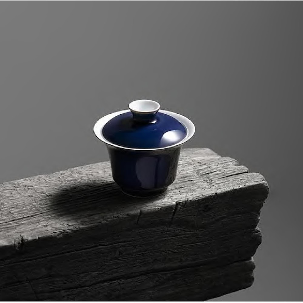 學古茶器-_-霽藍馬蹄蓋碗